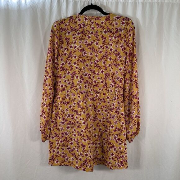 Express Rocky Barnes Romper Women's Small Yellow Purple Floral Vneck Long Sleeve - Picture 7 of 8